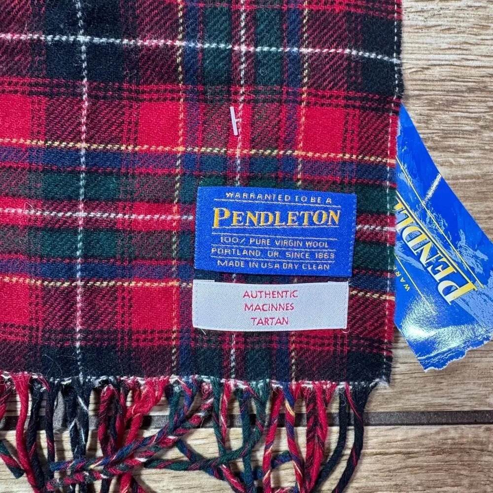 Vintage Pendleton 100% Virgin Wool Scarf MACINNES Tartan Plaid USA